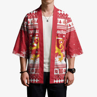 Finland Christmas Hannunvaakuna Kimono Hyvaa Joulua Nordic Snow Lion Red Version - Wonder Print Shop