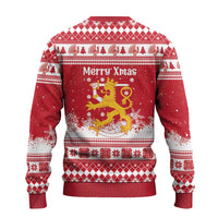 Finland Christmas Hannunvaakuna Ugly Christmas Sweater Hyvaa Joulua Nordic Snow Lion Red Version - Wonder Print Shop