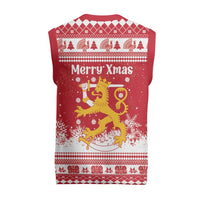 Finland Christmas Hannunvaakuna Christmas Knitted V-Neck Vest Hyvaa Joulua Nordic Snow Lion Red Version - Wonder Print Shop