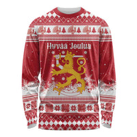 Finland Christmas Hannunvaakuna Long Sleeve Shirt Hyvaa Joulua Nordic Snow Lion Red Version - Wonder Print Shop