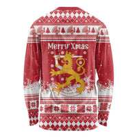 Finland Christmas Hannunvaakuna Long Sleeve Shirt Hyvaa Joulua Nordic Snow Lion Red Version - Wonder Print Shop