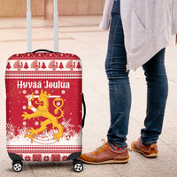 Finland Christmas Hannunvaakuna Luggage Cover Hyvaa Joulua Nordic Snow Lion Red Version - Wonder Print Shop