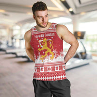 Finland Christmas Hannunvaakuna Men Tank Top Hyvaa Joulua Nordic Snow Lion Red Version - Wonder Print Shop