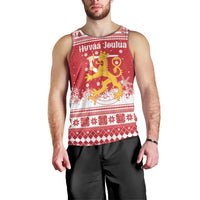 Finland Christmas Hannunvaakuna Men Tank Top Hyvaa Joulua Nordic Snow Lion Red Version - Wonder Print Shop