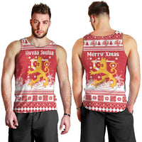 Finland Christmas Hannunvaakuna Men Tank Top Hyvaa Joulua Nordic Snow Lion Red Version - Wonder Print Shop