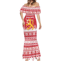 Finland Christmas Hannunvaakuna Mermaid Dress Hyvaa Joulua Nordic Snow Lion Red Version - Wonder Print Shop