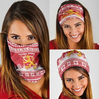 Finland Christmas Hannunvaakuna Neck Gaiter Hyvaa Joulua Nordic Snow Lion Red Version - Wonder Print Shop