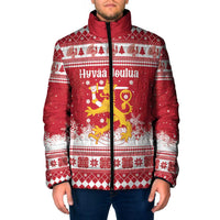 Finland Christmas Hannunvaakuna Padded Jacket Hyvaa Joulua Nordic Snow Lion Red Version - Wonder Print Shop
