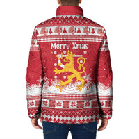 Finland Christmas Hannunvaakuna Padded Jacket Hyvaa Joulua Nordic Snow Lion Red Version - Wonder Print Shop