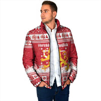 Finland Christmas Hannunvaakuna Padded Jacket Hyvaa Joulua Nordic Snow Lion Red Version - Wonder Print Shop