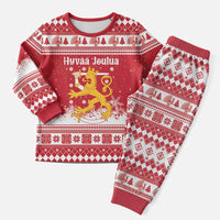 Finland Christmas Hannunvaakuna Christmas Pajama Set Hyvaa Joulua Nordic Snow Lion Red Version - Wonder Print Shop