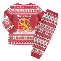 Finland Christmas Hannunvaakuna Christmas Pajama Set Hyvaa Joulua Nordic Snow Lion Red Version - Wonder Print Shop