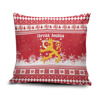 Finland Christmas Hannunvaakuna Pillow Cover Hyvaa Joulua Nordic Snow Lion Red Version - Wonder Print Shop