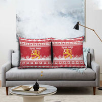 Finland Christmas Hannunvaakuna Pillow Cover Hyvaa Joulua Nordic Snow Lion Red Version - Wonder Print Shop