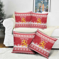 Finland Christmas Hannunvaakuna Pillow Cover Hyvaa Joulua Nordic Snow Lion Red Version - Wonder Print Shop
