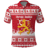 Finland Christmas Hannunvaakuna Polo Shirt Hyvaa Joulua Nordic Snow Lion Red Version - Wonder Print Shop