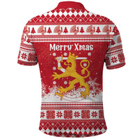 Finland Christmas Hannunvaakuna Polo Shirt Hyvaa Joulua Nordic Snow Lion Red Version - Wonder Print Shop