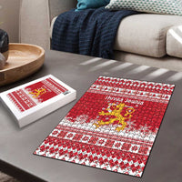 Finland Christmas Hannunvaakuna Puzzle Hyvaa Joulua Nordic Snow Lion Red Version - Wonder Print Shop