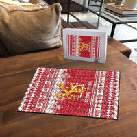 Finland Christmas Hannunvaakuna Puzzle Hyvaa Joulua Nordic Snow Lion Red Version - Wonder Print Shop