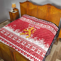 Finland Christmas Hannunvaakuna Quilt Hyvaa Joulua Nordic Snow Lion Red Version - Wonder Print Shop