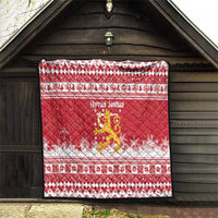 Finland Christmas Hannunvaakuna Quilt Hyvaa Joulua Nordic Snow Lion Red Version - Wonder Print Shop