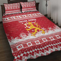 Finland Christmas Hannunvaakuna Quilt Bed Set Hyvaa Joulua Nordic Snow Lion Red Version - Wonder Print Shop