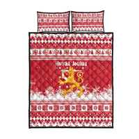 Finland Christmas Hannunvaakuna Quilt Bed Set Hyvaa Joulua Nordic Snow Lion Red Version - Wonder Print Shop