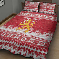 Finland Christmas Hannunvaakuna Quilt Bed Set Hyvaa Joulua Nordic Snow Lion Red Version - Wonder Print Shop
