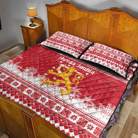 Finland Christmas Hannunvaakuna Quilt Bed Set Hyvaa Joulua Nordic Snow Lion Red Version - Wonder Print Shop