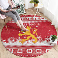 Finland Christmas Hannunvaakuna Round Carpet Hyvaa Joulua Nordic Snow Lion Red Version - Wonder Print Shop