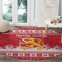 Finland Christmas Hannunvaakuna Round Carpet Hyvaa Joulua Nordic Snow Lion Red Version - Wonder Print Shop
