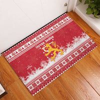 Finland Christmas Hannunvaakuna Rubber Doormat Hyvaa Joulua Nordic Snow Lion Red Version - Wonder Print Shop