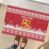Finland Christmas Hannunvaakuna Rubber Doormat Hyvaa Joulua Nordic Snow Lion Red Version - Wonder Print Shop