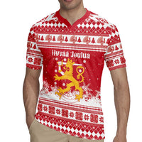Finland Christmas Hannunvaakuna Rugby Jersey Hyvaa Joulua Nordic Snow Lion Red Version - Wonder Print Shop