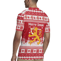 Finland Christmas Hannunvaakuna Rugby Jersey Hyvaa Joulua Nordic Snow Lion Red Version - Wonder Print Shop