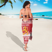 Finland Christmas Hannunvaakuna Sarong Hyvaa Joulua Nordic Snow Lion Red Version - Wonder Print Shop