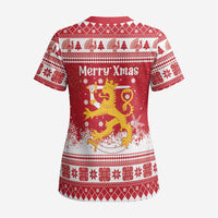 Finland Christmas Hannunvaakuna Scrub Top Hyvaa Joulua Nordic Snow Lion Red Version - Wonder Print Shop