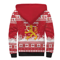 Finland Christmas Hannunvaakuna Sherpa Hoodie Hyvaa Joulua Nordic Snow Lion Red Version - Wonder Print Shop