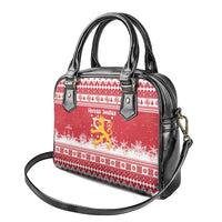 Finland Christmas Hannunvaakuna Shoulder Handbag Hyvaa Joulua Nordic Snow Lion Red Version - Wonder Print Shop