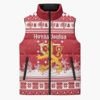 Finland Christmas Hannunvaakuna Sleeveless Puffer Jacket Hyvaa Joulua Nordic Snow Lion Red Version - Wonder Print Shop