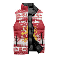 Finland Christmas Hannunvaakuna Sleeveless Puffer Jacket Hyvaa Joulua Nordic Snow Lion Red Version - Wonder Print Shop