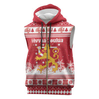 Finland Christmas Hannunvaakuna Sleeveless Zip Hoodie Hyvaa Joulua Nordic Snow Lion Red Version - Wonder Print Shop