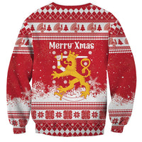 Finland Christmas Hannunvaakuna Sweatshirt Hyvaa Joulua Nordic Snow Lion Red Version - Wonder Print Shop