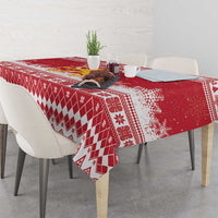 Finland Christmas Hannunvaakuna Tablecloth Hyvaa Joulua Nordic Snow Lion Red Version - Wonder Print Shop