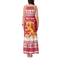 Finland Christmas Hannunvaakuna Tank Maxi Dress Hyvaa Joulua Nordic Snow Lion Red Version - Wonder Print Shop