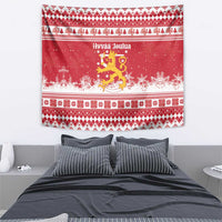 Finland Christmas Hannunvaakuna Tapestry Hyvaa Joulua Nordic Snow Lion Red Version - Wonder Print Shop
