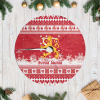 Finland Christmas Hannunvaakuna Tree Skirt Hyvaa Joulua Nordic Snow Lion Red Version - Wonder Print Shop