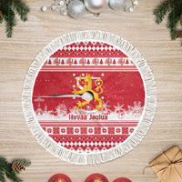 Finland Christmas Hannunvaakuna Tree Skirt Hyvaa Joulua Nordic Snow Lion Red Version - Wonder Print Shop