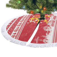 Finland Christmas Hannunvaakuna Tree Skirt Hyvaa Joulua Nordic Snow Lion Red Version - Wonder Print Shop