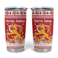 Finland Christmas Hannunvaakuna Tumbler Cup Hyvaa Joulua Nordic Snow Lion Red Version - Wonder Print Shop